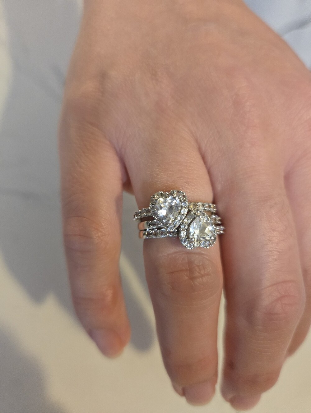 Zales White Sapphire Halo Style Women's Ring Set 3. Size 5. 925.